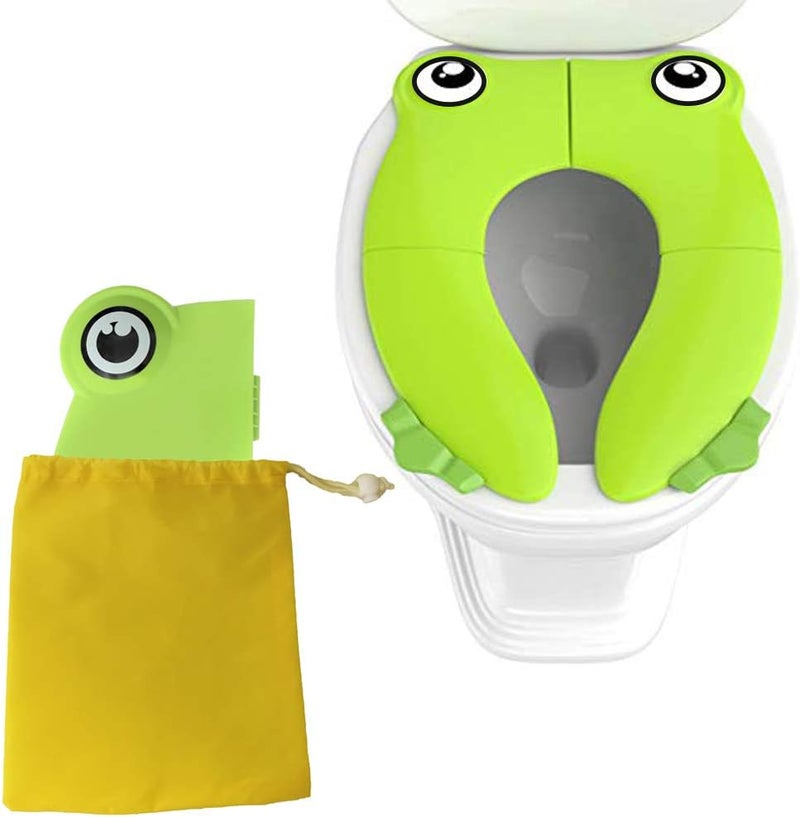 Pokanic Toilet Potty Training Seat Cover, Travel Toilet Seat, Folding Non Slip Silicone Pads, Travel Portable Reusable Kids Toddlers Boys Girls, Carry Bag (Green - Frog) - Image 5
